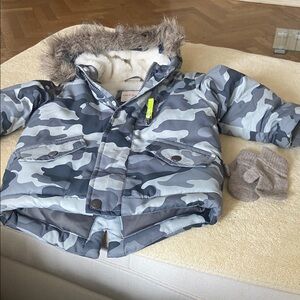Cat & Jack Gray Camouflage Jacket with Faux Fur Hood